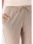 Alian Beli Lastikli Ince Çizgili Gofre Pantolon-Kahve Çizgili 5