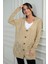 Kadın V Yaka Önü Düğmeli Rahat Kalıp Merserize Hırka 1