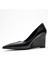 Puera Siyah Baskı Sivri Burunlu Kadın Dolgu Topuklu Ayakkabı 4