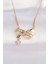 316L Çelik Zincir Altın Renk Zirkon Taşlı Kalp Detay Fiyonk Kolye - TJ-BKO8622 3