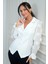 Kadın Önü Düğmeli Kolları Organze 3 Boyut Çiçekli Tasarim Bluz 1
