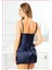 Miss Laris 3098 Lacivert Dantelli Ip Askılı Sexy Saten Şortlu Gecelik 2