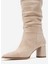 120 Bej Süet Körüklü Kadın Kalın Topuklu Çizme 4