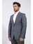 Slim Fit Mono Yaka Antrasit Çizgili Yünlü Takım Elbise 5