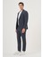 Erkek Lacivert Poliviskon Trend Çizgili Slim Fit Mono Yaka Takım Elbise 5