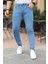 Erkek Jeans Slim Fit Likralı Denim Buz Mavi Kot Pantolon 1