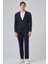 Erkek Lacivert Poliviskon Trend Çizgili Slim Fit Mono Yaka Takım Elbise 2