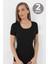 2'li Paket Kadın Siyah Tişört Bisiklet Yaka Kısa Kollu Fanila %100 Pamuk Ribana 6
