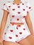 Kadın Beyaz Kırmızı Kalp Desenli Şortlu Gecelik Takım 5023 1