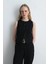 Anka Koleksiyonu Yuvarlak Yakalı Krinkıl Yelek - Siyah 5