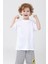 Unisex Çocuk Bisiklet Yaka Kısa Kol %100 Pamuk Oversize Tişört Beyaz 3