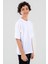 Unisex Çocuk Bisiklet Yaka Kısa Kol %100 Pamuk Oversize Tişört Beyaz 5