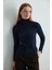 Balıkçı Yaka Kaşmir Simli Bluz - Lacivert 1