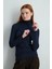 Balıkçı Yaka Kaşmir Simli Bluz - Lacivert 4