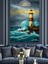 Dalgalı Denizin Üzerindeki Deniz Feneri Dekoratif Kanvas - Mdf Ahşap Tablo 2