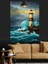Dalgalı Denizin Üzerindeki Deniz Feneri Dekoratif Kanvas - Mdf Ahşap Tablo 5