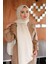 Premium klasik bej dama desenli şal-scarf 3