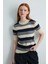 Çizgili Yarım Kollu Triko Bluz - Lacivert 5