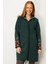 Kadın Kapüşonlu Kilim Jakarlı Püsküllü Yün Kaban 25056 Yeşil 3