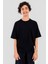 Unisex Çocuk Bisiklet Yaka Kısa Kol %100 Pamuk Oversize Tişört Siyah 4