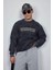 Erkek Oversize Yazı Baskılı Sweatshirt Siyah 4
