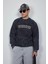 Erkek Oversize Yazı Baskılı Sweatshirt Siyah 5