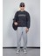 Erkek Oversize Yazı Baskılı Sweatshirt Siyah 6