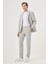 Erkek Gri Poliviskon Trend Çizgili Slim Fit Mono Yaka Takım Elbise 2