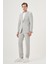 Erkek Gri Poliviskon Trend Çizgili Slim Fit Mono Yaka Takım Elbise 4
