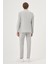 Erkek Gri Poliviskon Trend Çizgili Slim Fit Mono Yaka Takım Elbise 5