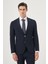 Erkek Lacivert Poliviskon Trend Çizgili Slim Fit Mono Yaka Takım Elbise 1