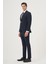 Erkek Lacivert Poliviskon Trend Çizgili Slim Fit Mono Yaka Takım Elbise 2