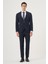 Erkek Lacivert Poliviskon Trend Çizgili Slim Fit Mono Yaka Takım Elbise 3