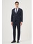 Erkek Lacivert Poliviskon Trend Çizgili Slim Fit Mono Yaka Takım Elbise 4