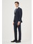 Erkek Lacivert Poliviskon Trend Çizgili Slim Fit Mono Yaka Takım Elbise 5