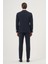 Erkek Lacivert Poliviskon Trend Çizgili Slim Fit Mono Yaka Takım Elbise 6
