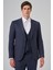 Erkek Lacivert Poliviskon Yelekli Trend Desenli Slim Fit Sivri Yaka Takım Elbise 3
