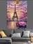 Paris Eyfel Kulesi ve Pembe Araba Dekoratif Kanvas - Mdf Ahşap Tablo 3
