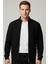 Erkek Hırka Fermuarlı Regular Fit Yarım Balıkçı Yaka Siyah Triko Ceket Normal Kesim Waffle 6