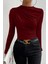 Kadın Bordo Belden ve Boyundan Büzgü Detaylı Uzun Kollu Bluz 3