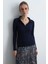 Polo Yakalı Pamuk Örme Bluz - Lacivert 1