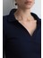 Polo Yakalı Pamuk Örme Bluz - Lacivert 4