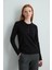 Polo Yaka Düğmeli Triko Bluz - Siyah 2