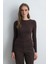 Bisiklet Yaka Kaşmir Bluz - Kahverengi 1