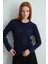 Polo Yaka Düğmeli Triko Bluz - Lacivert 1
