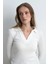 Polo Yakalı Pamuk Örme Bluz - Ekru 3
