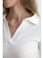 Polo Yakalı Pamuk Örme Bluz - Ekru 4