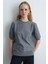 Pullu Kısa Kollu Triko Bluz - Gri 1