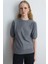 Pullu Kısa Kollu Triko Bluz - Gri 3