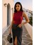 Kadın Bordo Kolsuz Balıkçı Yaka Basic Bluz 4